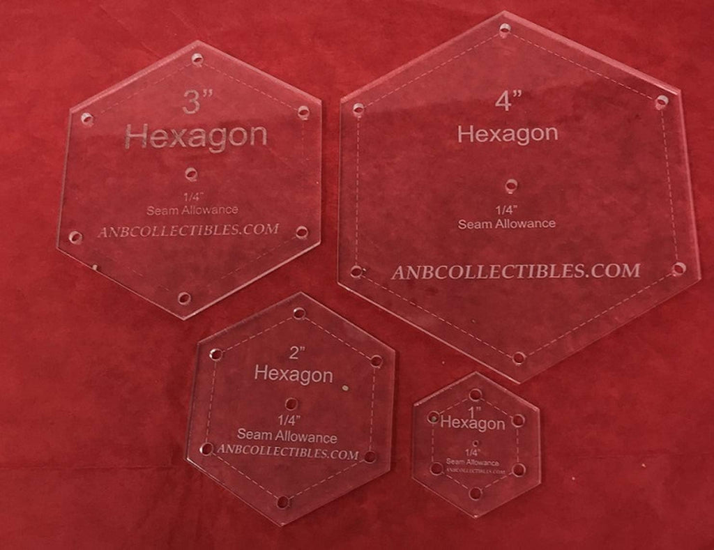 4pc. Set of Acrylic Hexagon Quilting Templates 1",2",3",4"