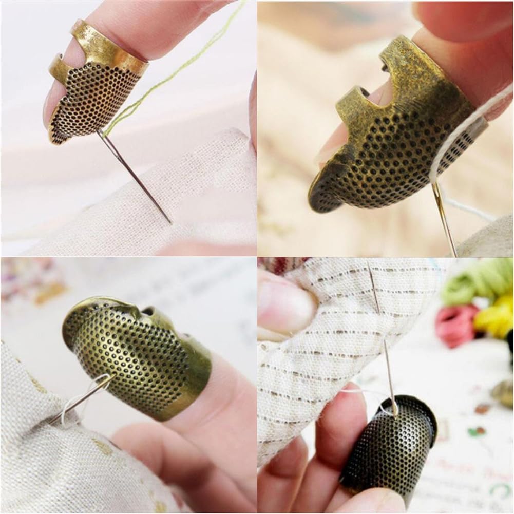 6 Pack Sewing Thimble Finger Protector, Adjustable Finger Metal Shield