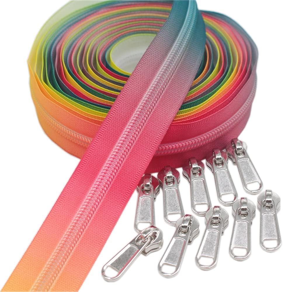 YaHoGa #5 Colorful Nylon Coil Zippers by The Yard 5 Yards Bulk