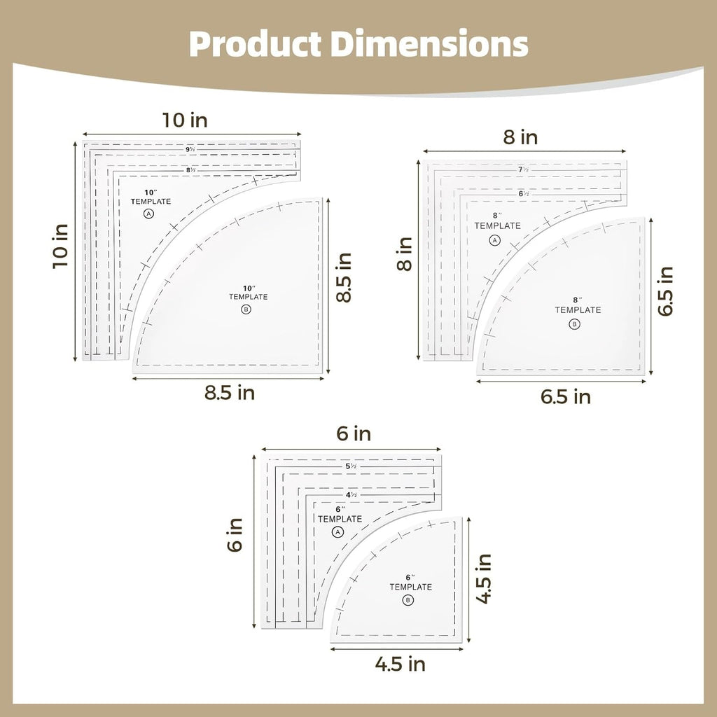 3 Sets Quilting Templates, 6 in 8 in 10 in Acrylic Square Rulers