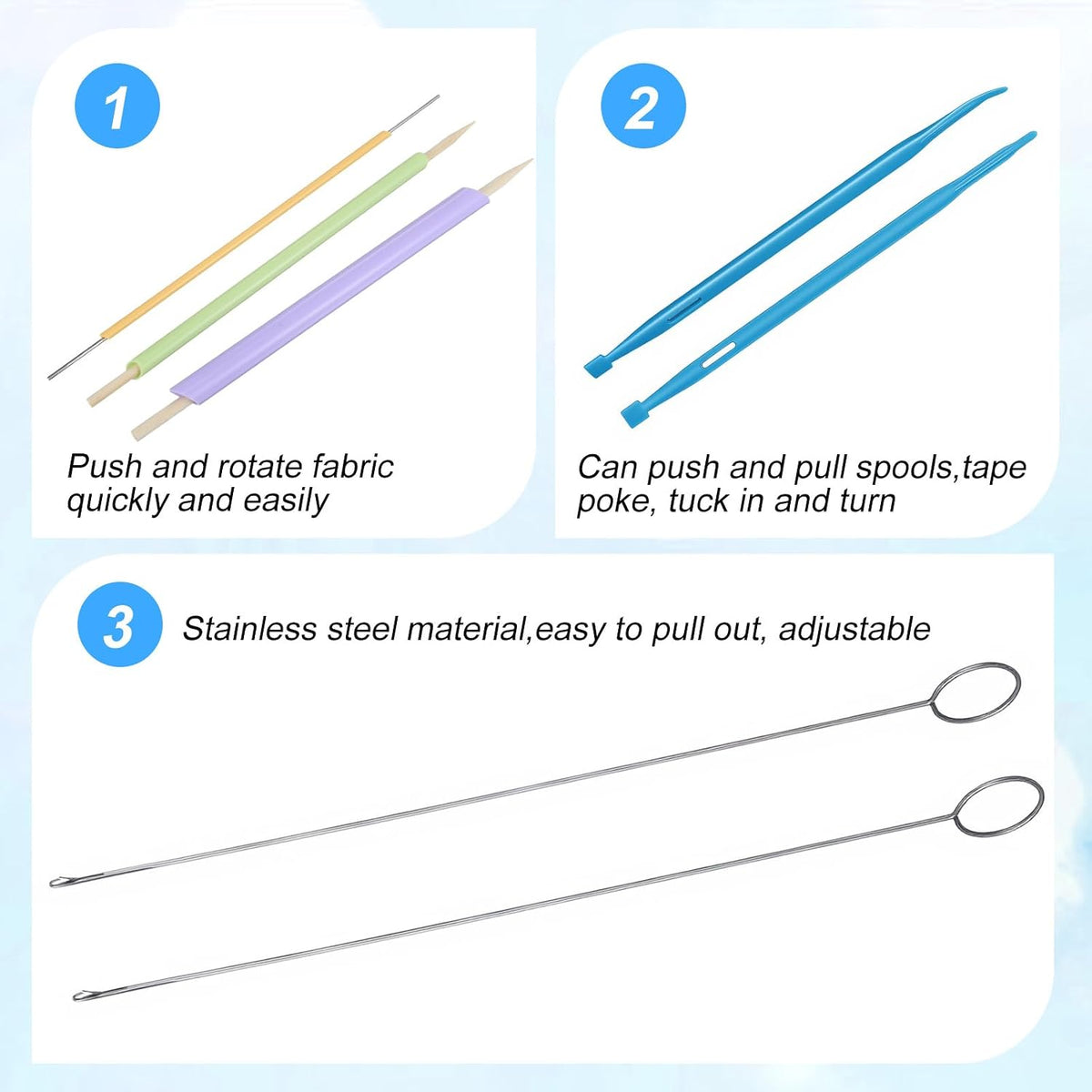 10PCS Tube Turner Sewing Tool Set, Point Loop Turner Needle Threader
