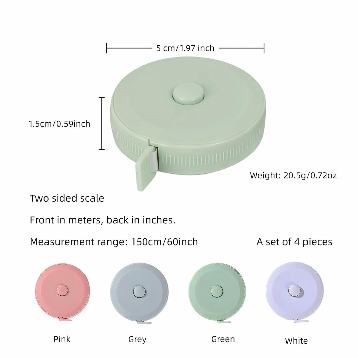 4-Pack Mini Soft Retractable Tape Measure, 60 Inch /150 cm Dual-Scale