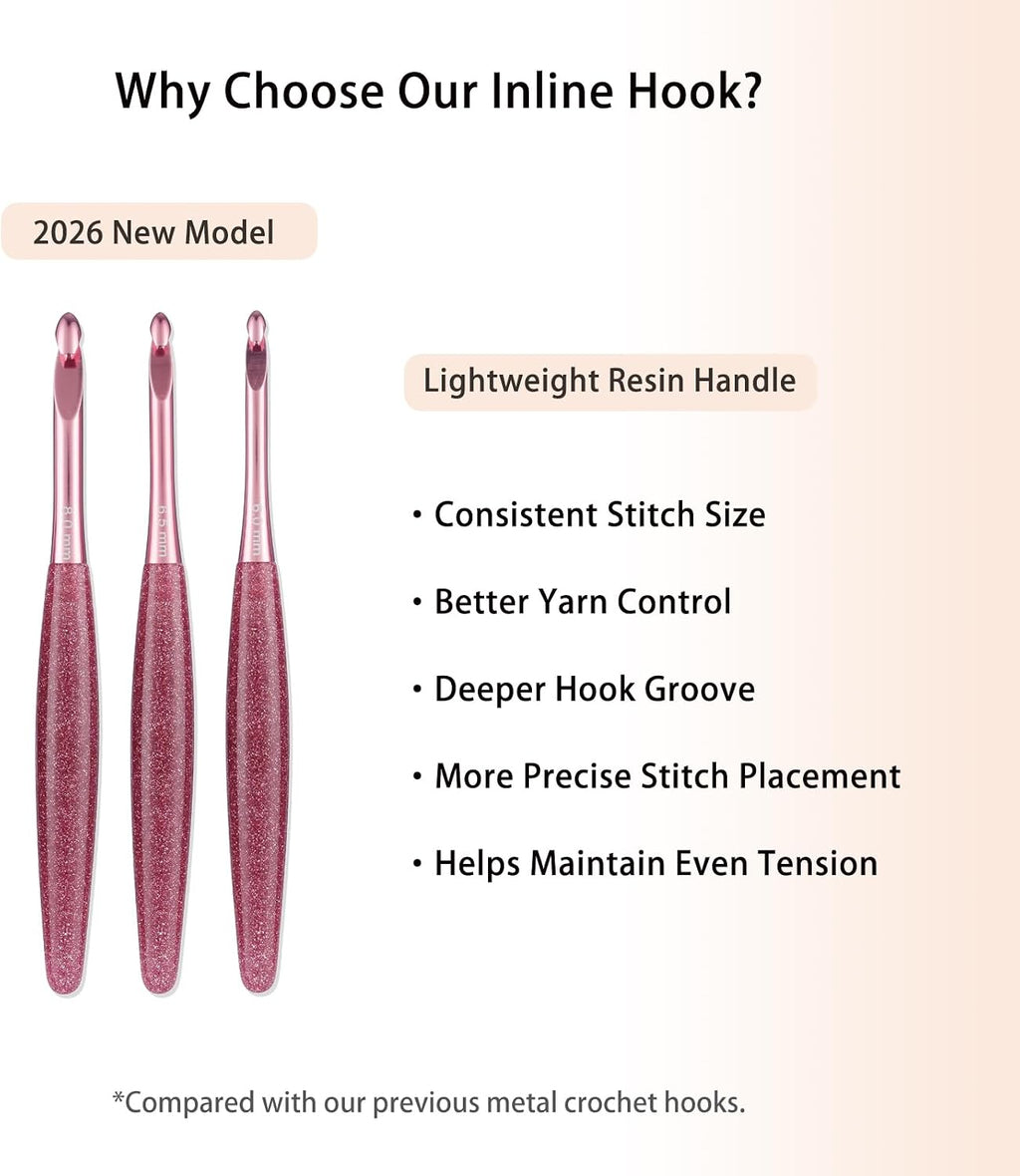 Inline Crochet Hook Size I (5.5mm), Pointed Aluminum Hook with Comfort