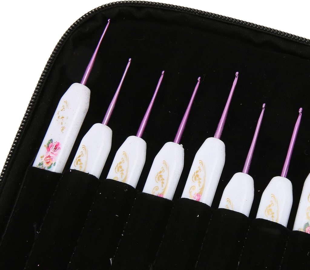 16pcs Ergonomic Crochet Hooks Set, Aluminum Needles with Comfort Grip