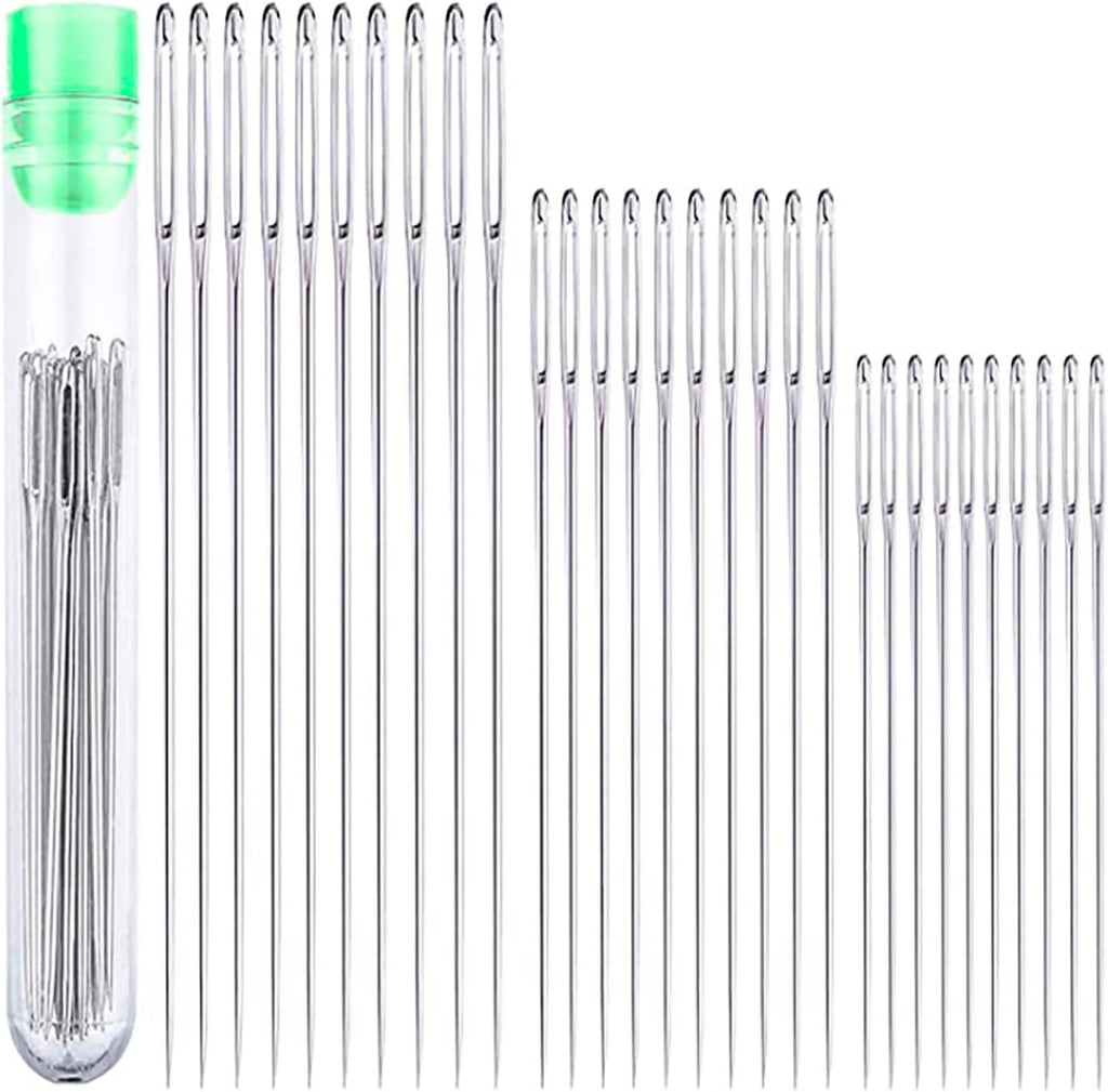 30 PCS Large Eye Sewing Needles Stainless Steel, 1.6in/2in/2.4in Sharp