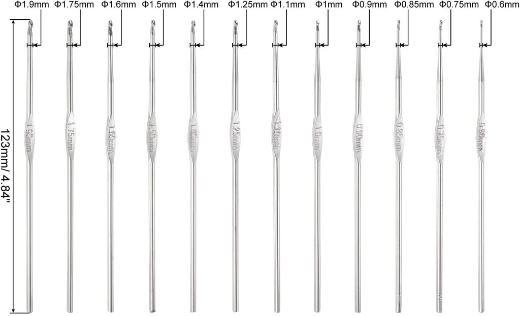 uxcell Stainless Steel Crochet Hook Set 0.6mm-1.9mm Knitting Needles