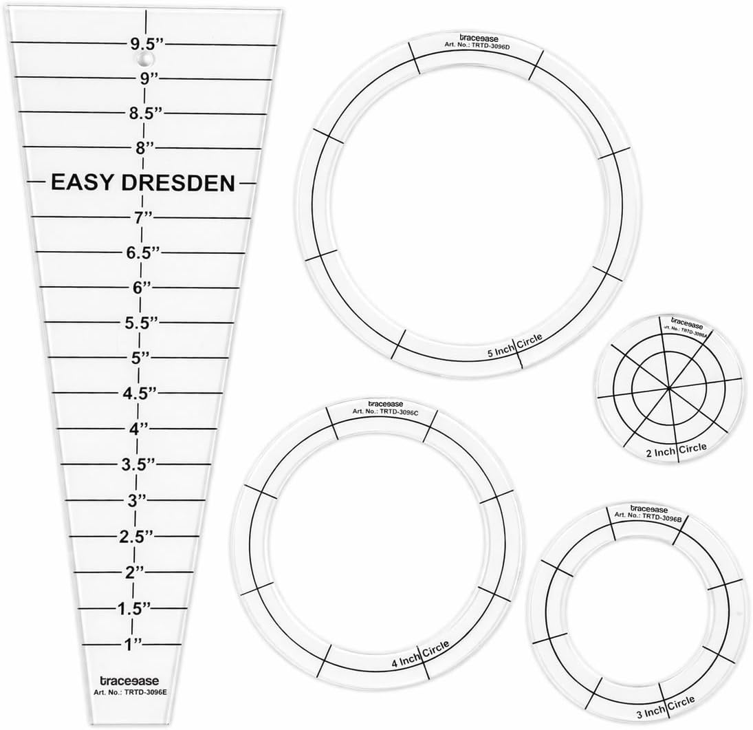 Traceease 5 Pcs Clear 4mm Acrylic Quilting Template Ruler Set, 10 Inch