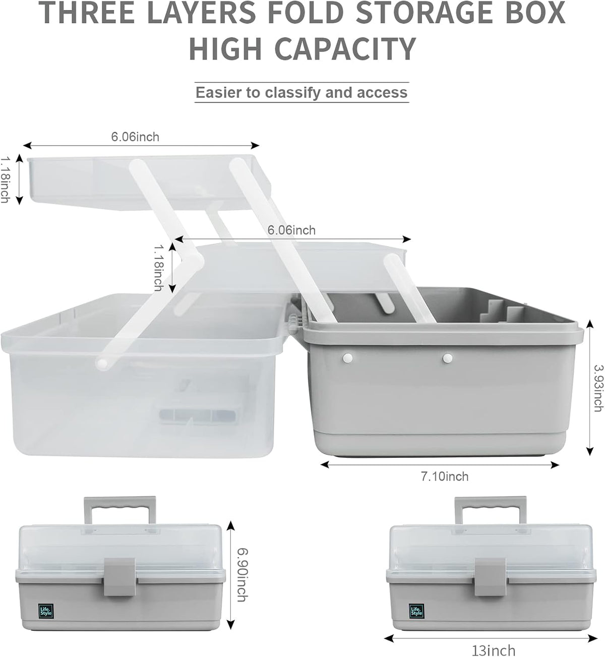 Creahaus 13 inch Art Craft Organizer Storage Box with 3 Layer