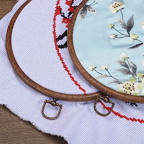 PATIKIL 4 Pieces Embroidery Hoops Set Imitated Wood Frame Circle Oval