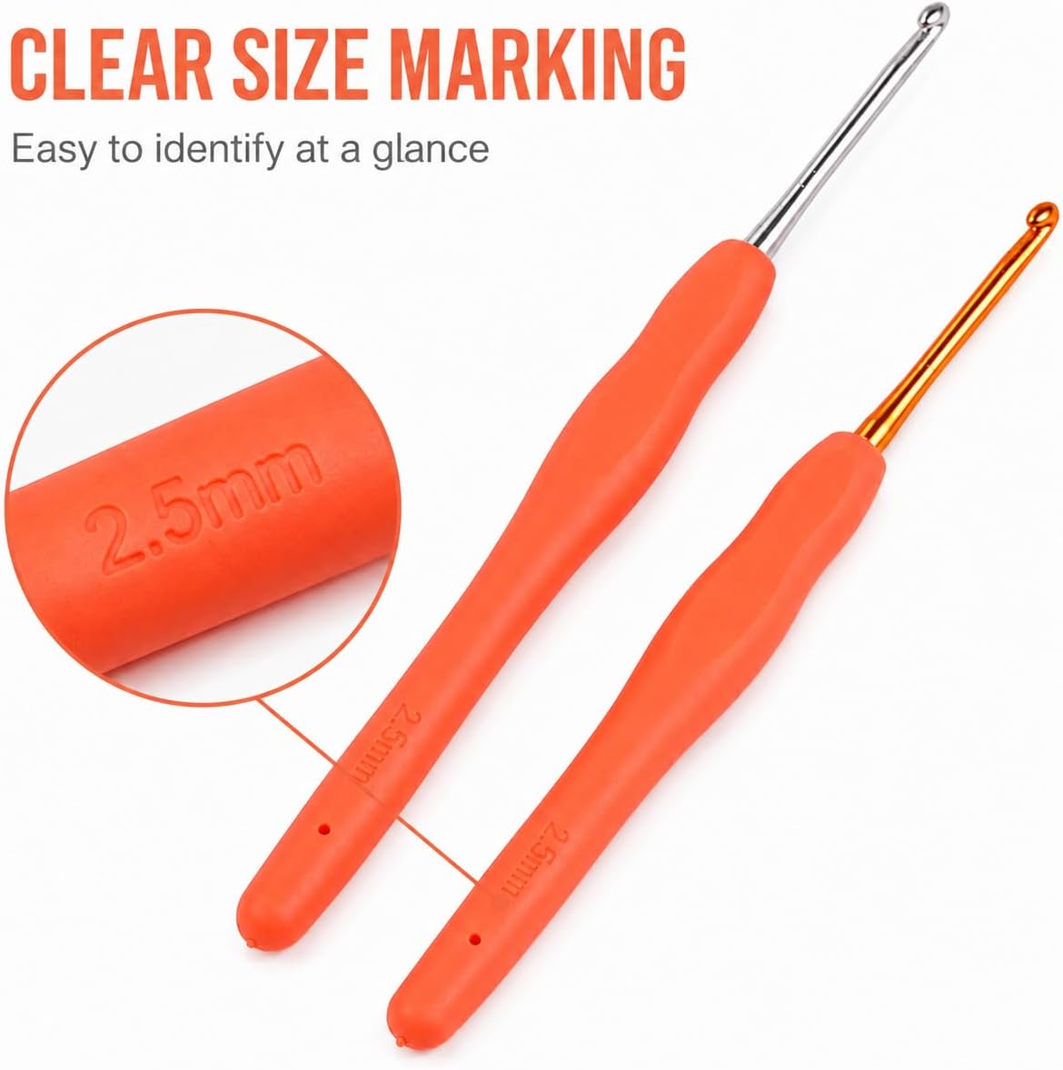 2-Pack 2.5mm Crochet Hooks, Ergonomic Soft Grip Knitting Needles for