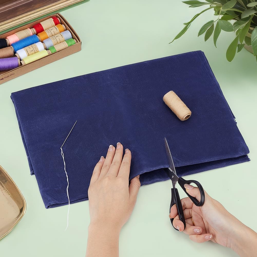MAYJOYDIY 1 Yard Dark Blue Cotton Waxed Canvas Fabric, 59 Inch Antique