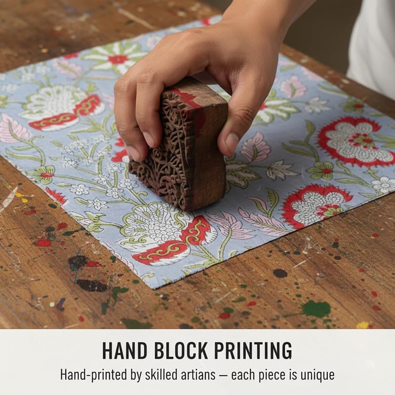 Handmade Block Print Cotton Fabric Bolt - Continuous Cut for Apparel