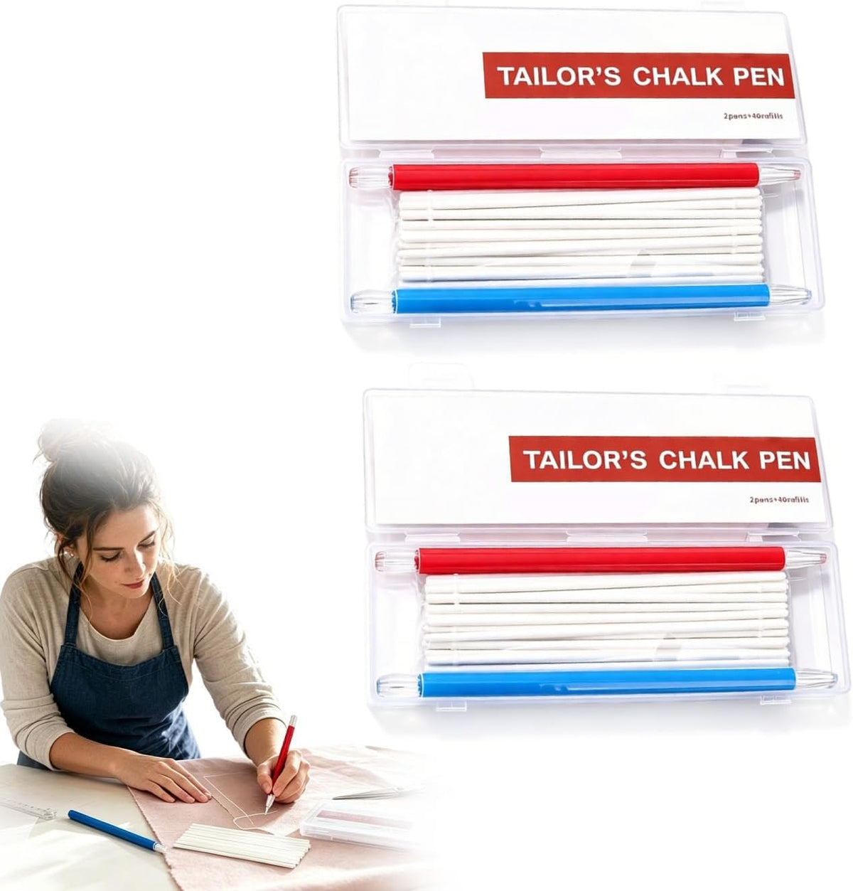 2pcs Tailors Chalk with 40 Refills, Flatiron Heat Erasable Fabric