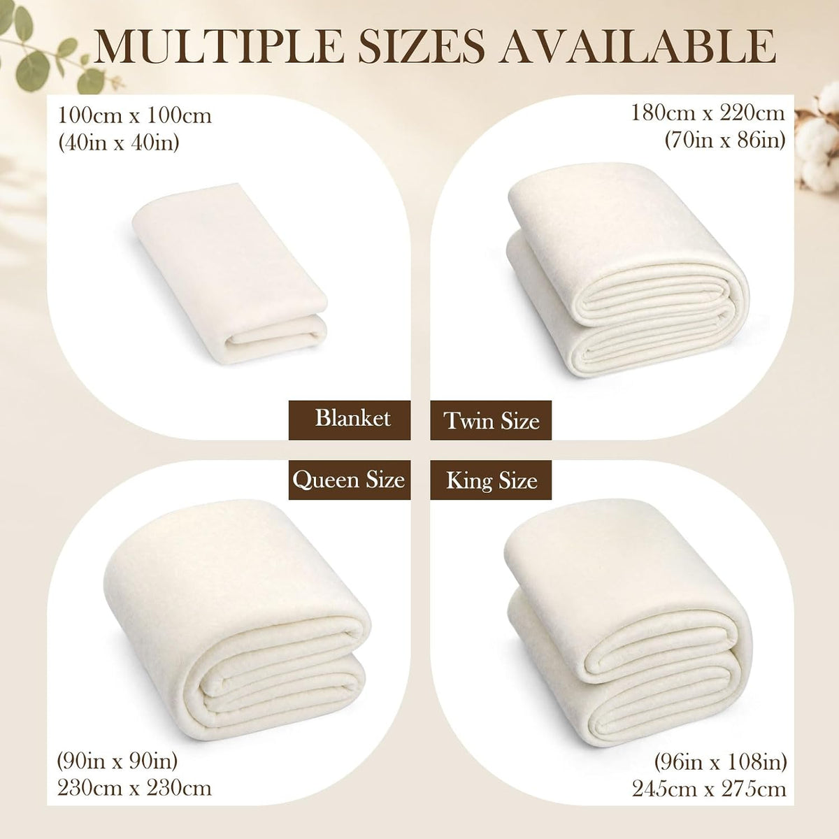FTEVEN Natural Cotton Batting for Quilting 70" x 86" Quilt Batting