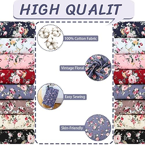 Newwiee 8 Pieces Vintage Floral Cotton Fabric by The Yard Cotton