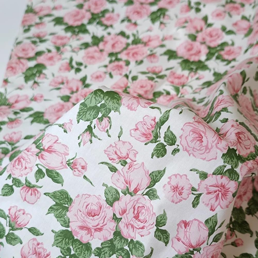 100% Cotton Precut Fabric,39"x63",Pink Rose Floral Print for Quilting