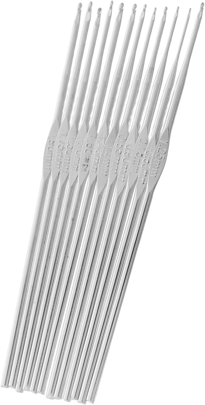 12 Piece Stainless Steel Crochet Hook Kit for Fine Thread
