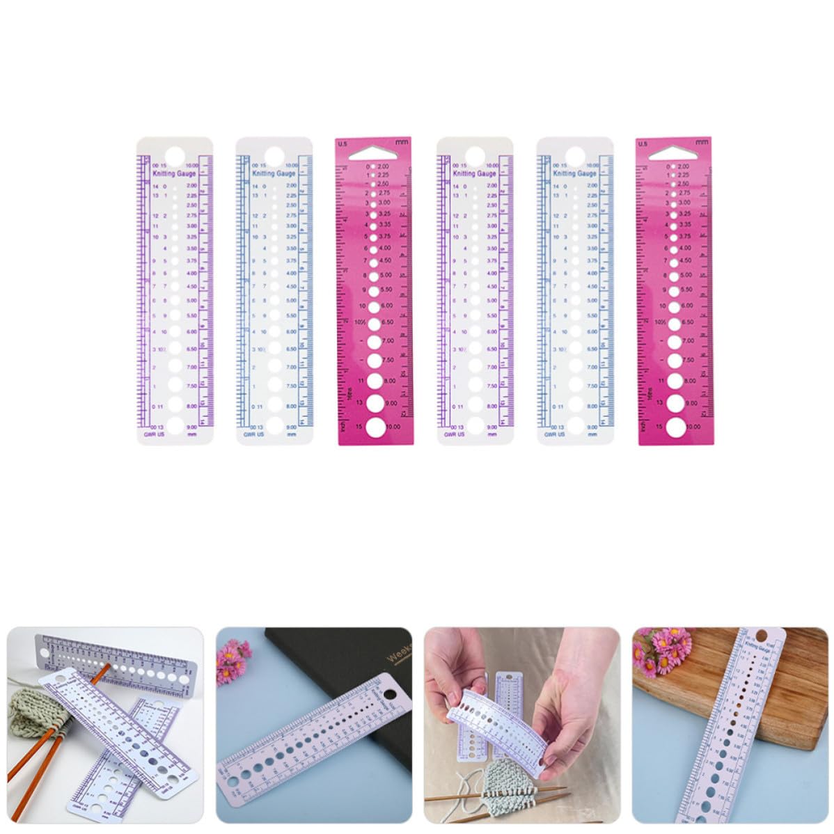 6pcs Professional Knitting Gauge Ruler Tool for Needles and Yarn, 16cm
