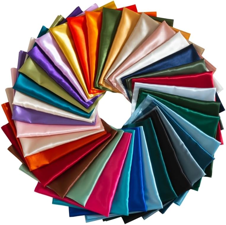 35 Pcs 8x10 Inch Satin Fabric Squares Silky Cloth 35 Colors