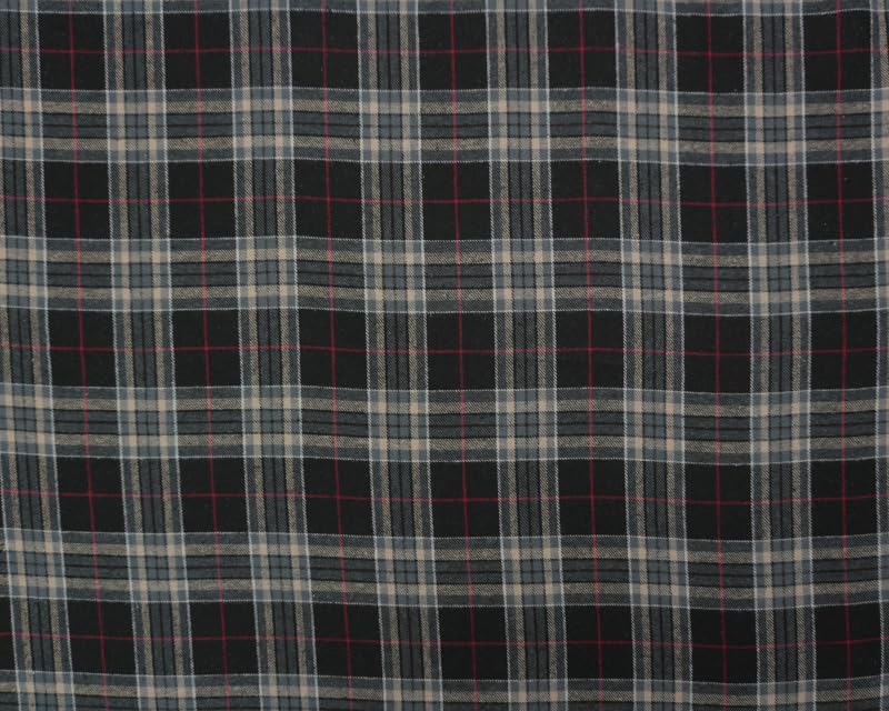 Black and Tan Multi Yarn Dyed Plaid Flannel Fabric By the Yard, 10yd