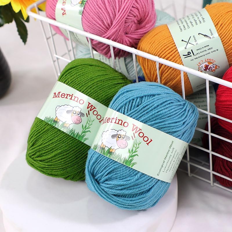 Sunny Cat 100% Pure Merino Wool Yarn for Knitting – 6pcs Merino Wool