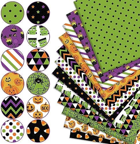 Whaline 12Pcs Halloween Cotton Fabric Bundles 18 x 22 Inch Spider Web