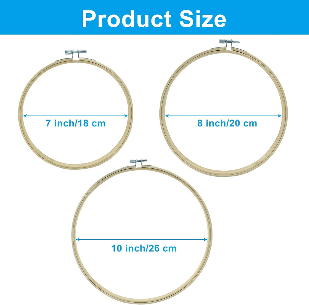 Dijedev 3PCS Embroidery Hoops 7/8/10 Inch Bamboo Circle Cross Stitch