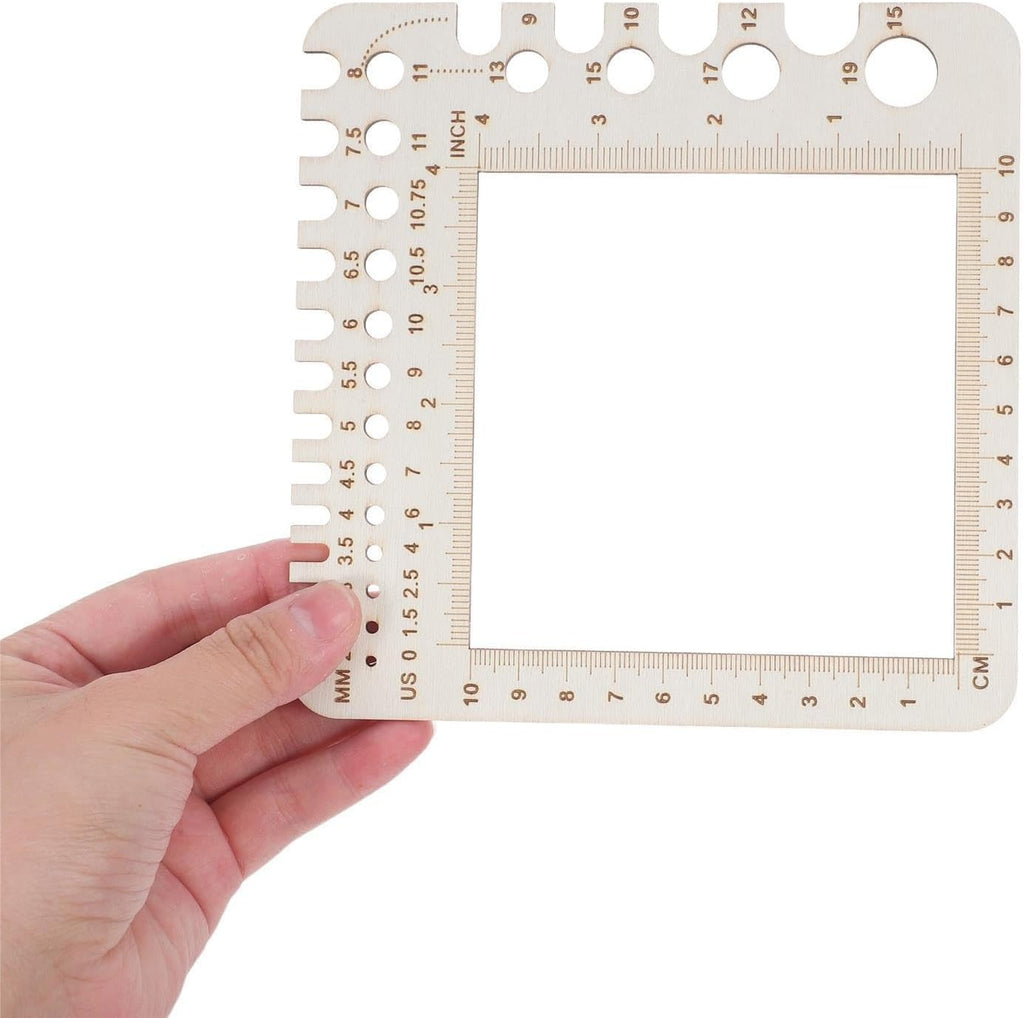 2pcs Square Wood Knitting Gauge Ruler for Needles Metric Imperial