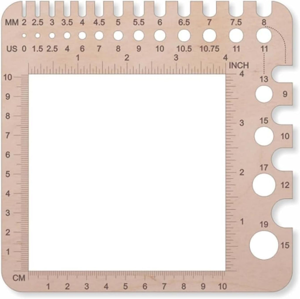 1 Pcs Wooden Knitting Crochet Gauge Ruler,Needle Sizer Stitch Counter