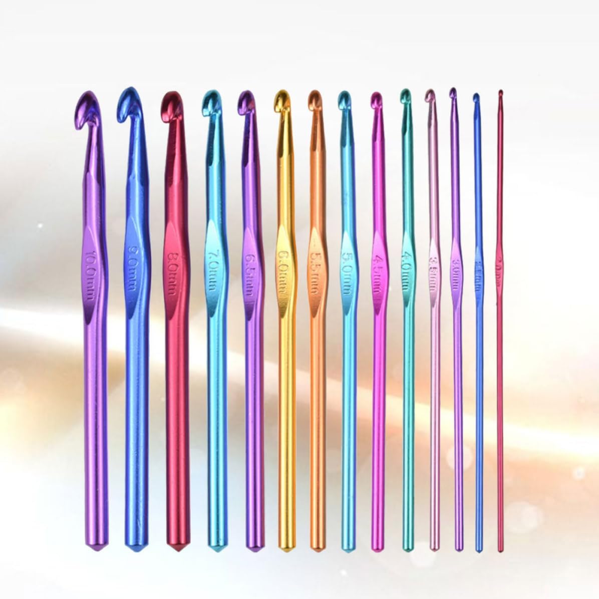 Aluminum Crochet Hooks Set, Colorful Single End Sizes for Practice