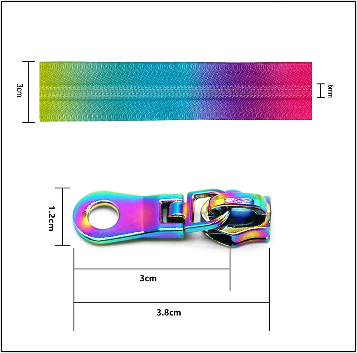 Goyunwell #5 Rainbow Nylon Zippers by the Yard 5 Yards & 10pcs Zipper