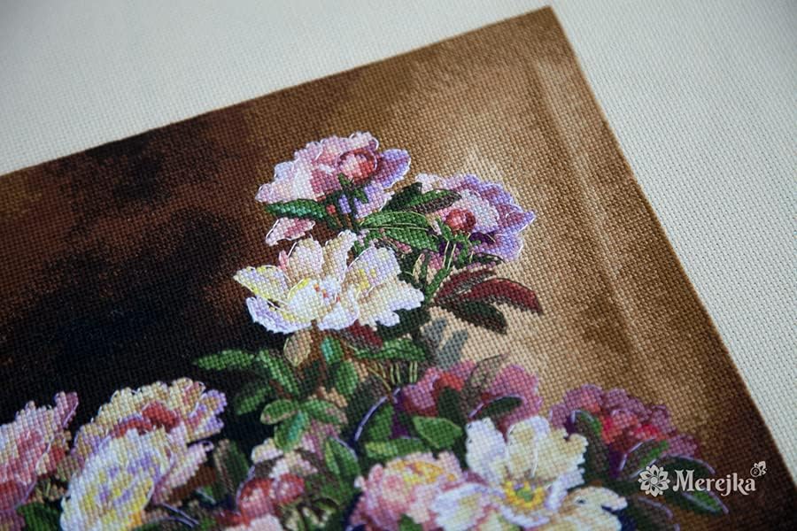 Merejka Counted Cross Stitch Kit for Adults – Lush Peonies K-101