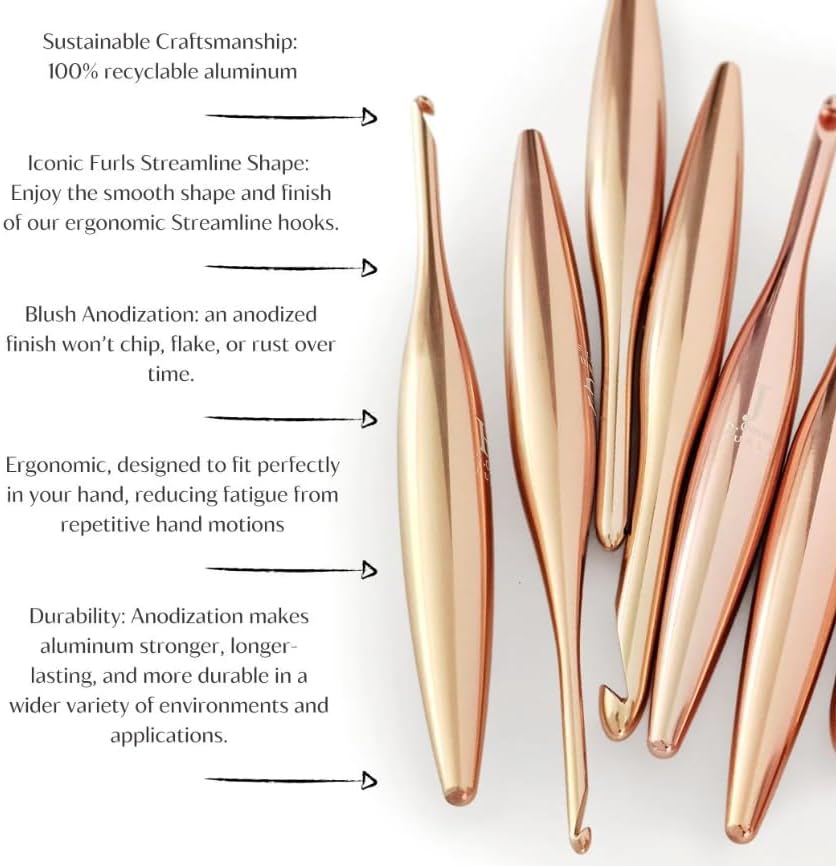 Furls Crochet Hook, Blush Streamline Metal Polished & Matte Finish