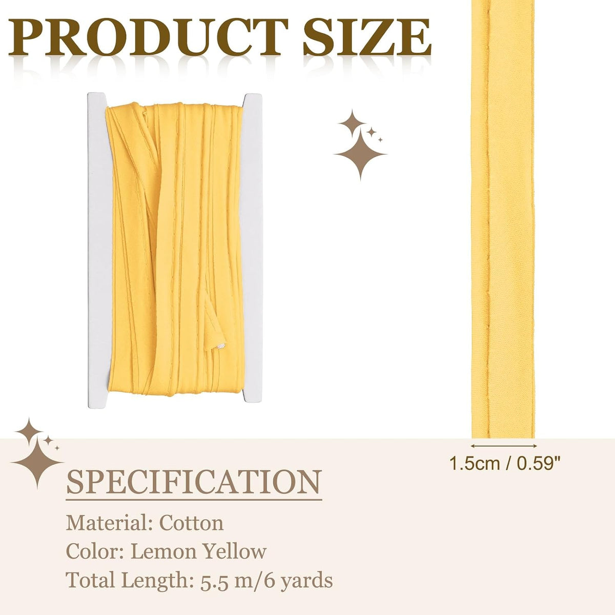 MECCANIXITY 6 Yards Piping Trim Bias Folding Binding Tape 5/8" Lemon