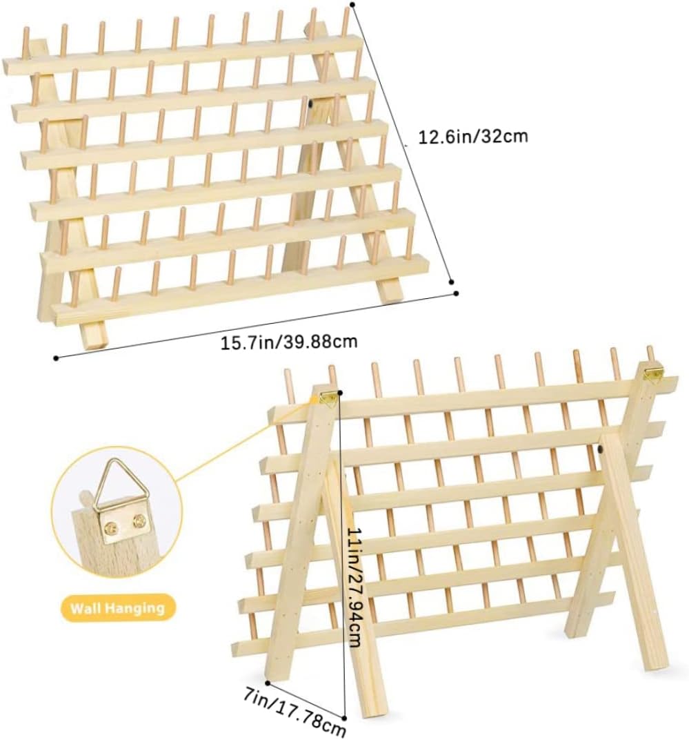 Thread Rack 60-Spool Wooden Organizer for Sewing and Embroidery