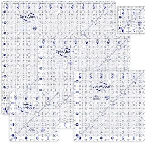 SpinAbout Non-Slip Acrylic Quilting Rulers, Clear with Blue Markings