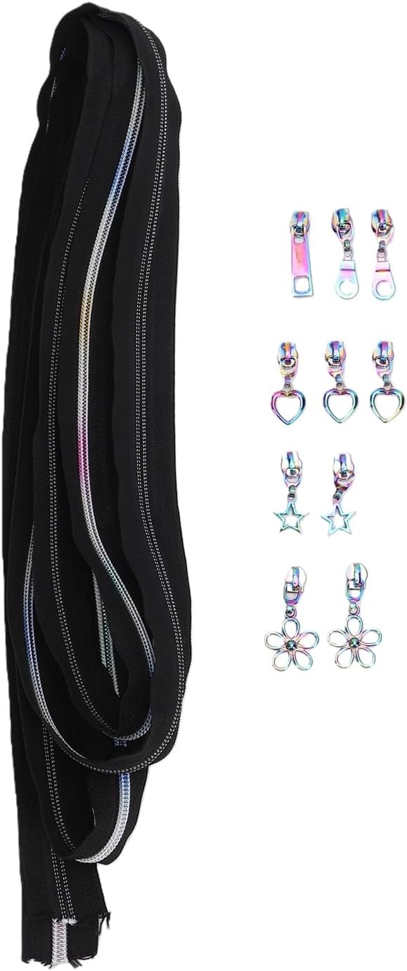 HEEPDD 11Pcs Rainbow Zipper Tape Set with Colorful Metal Sliders