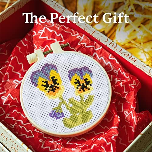 Kraftex 4 Pack Stamped Flower Cross Stitch Kits, 6.75 Inch