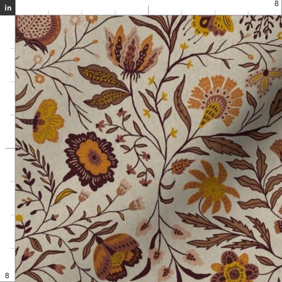 Spoonflower Fabric Bohemian Botanical Floral on Essex Linen