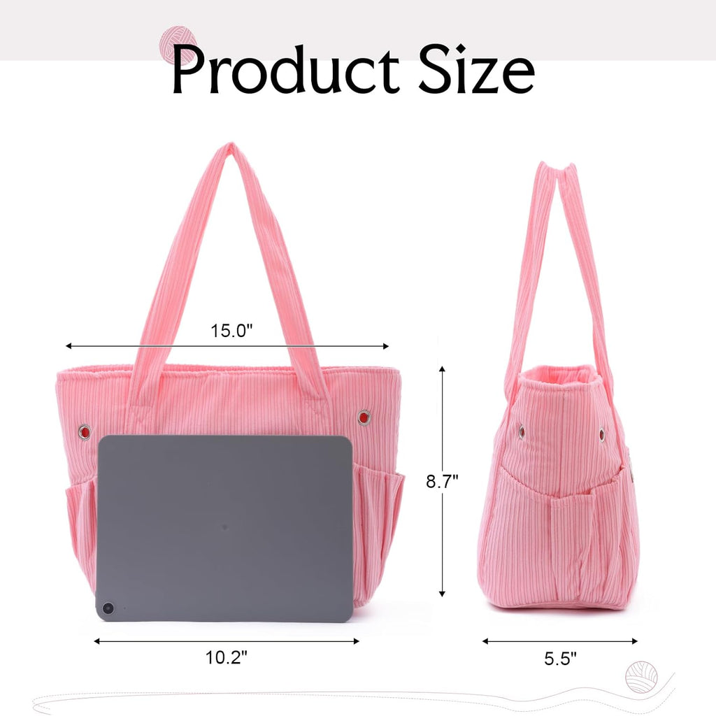 Freie Liebe Corduroy Crochet Bag and Tote, Large Yarn Bag with