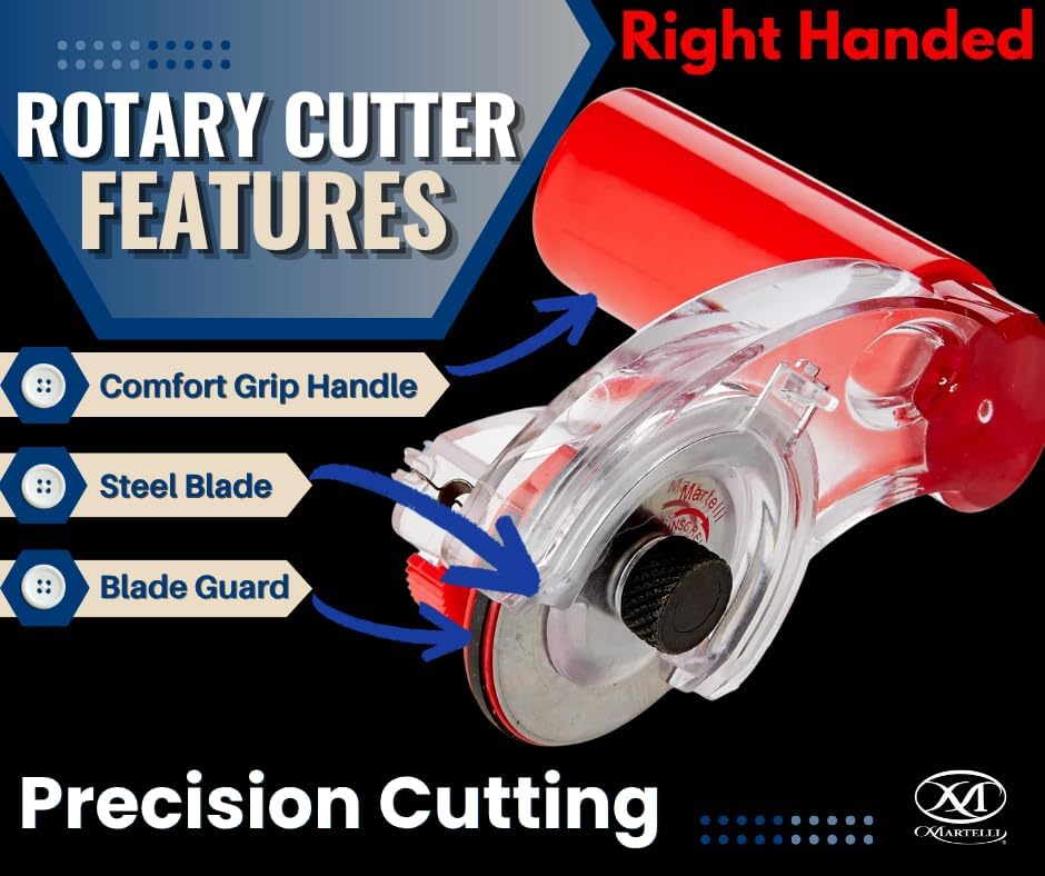 Martelli - Right Handed 60mm Ergonomic Fabric Rotary Cutter for safe