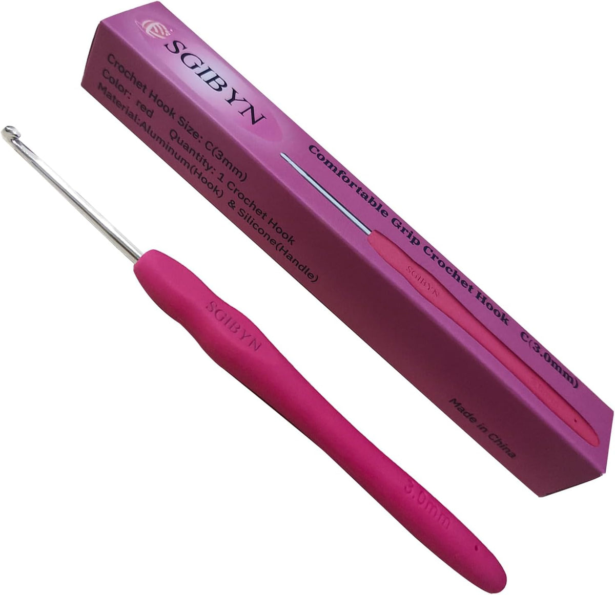 SGIBYN 3mm Silicone Grip Crochet Hook: Red, Single Pack, Ergonomic