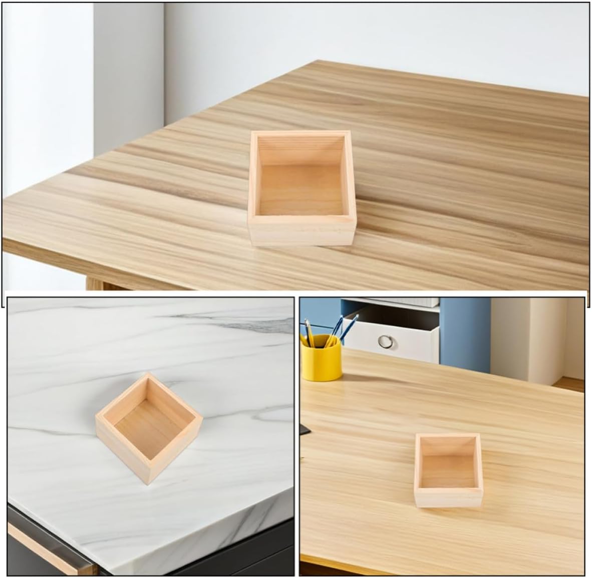 2pcs Unfinished Wooden Craft Storage Box Organizer Open Design Beige