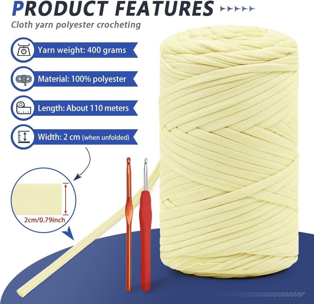 SEMINI 2Pack Light Yellow Knitting Crochet T Shirt Yarn with