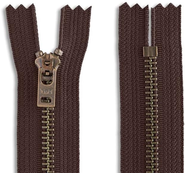 9 Inch Dark Brown Jean Zipper, #5 Antique Brass Closed-End Sewing