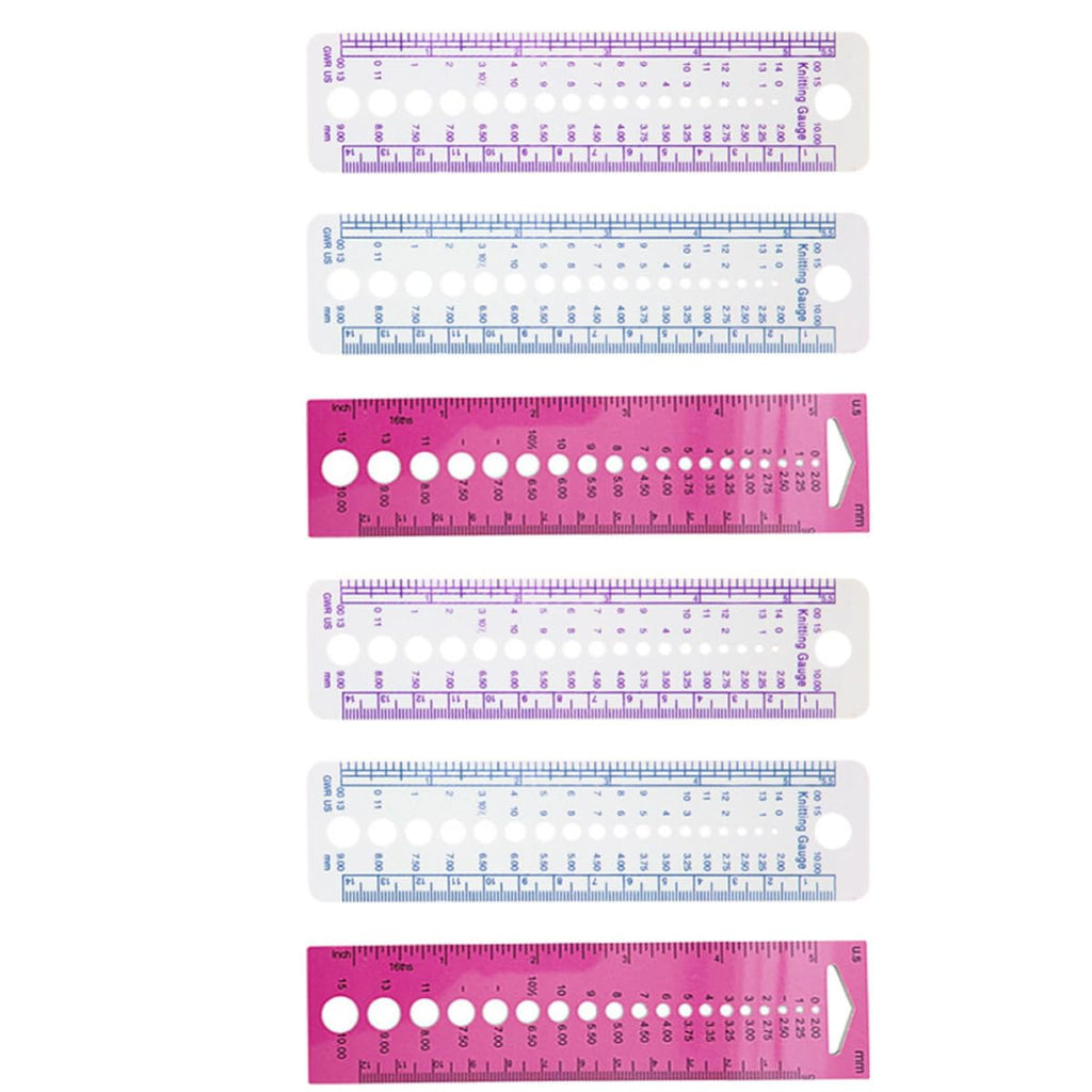 6pcs Portable Needle Gauge Ruler, Plastic Knitting Tool