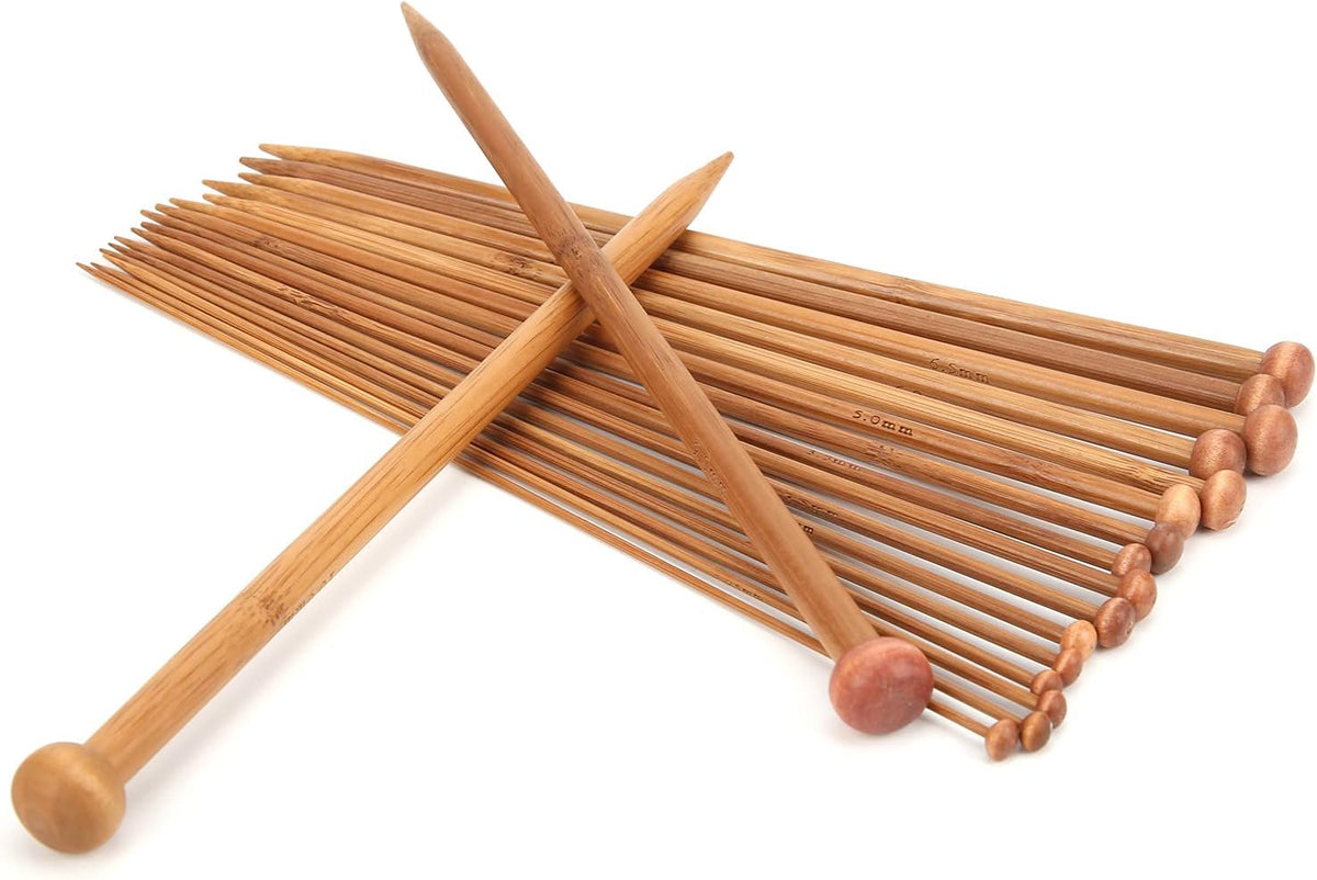 KIMISS 36Pcs Single Point Knitting Needles, Bamboo Material