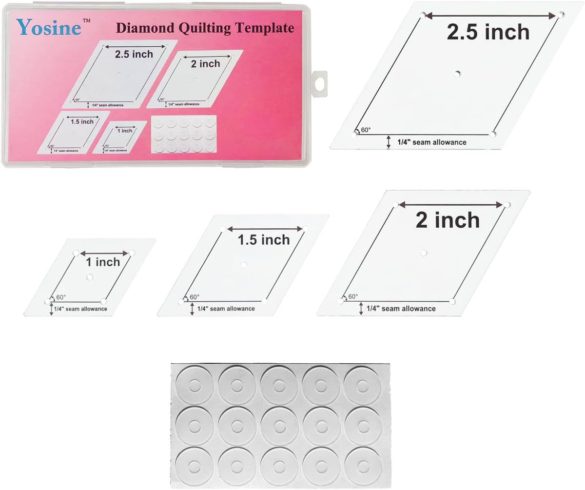 4 Sizes 60 Degree Diamond Quilting templates for Quilting with 1/4