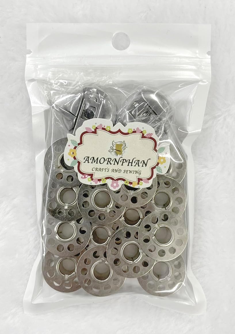 AMORNPHAN- 2 PCS Bobbin Case with 15 PCS Sewing Machine Metal Bobbins