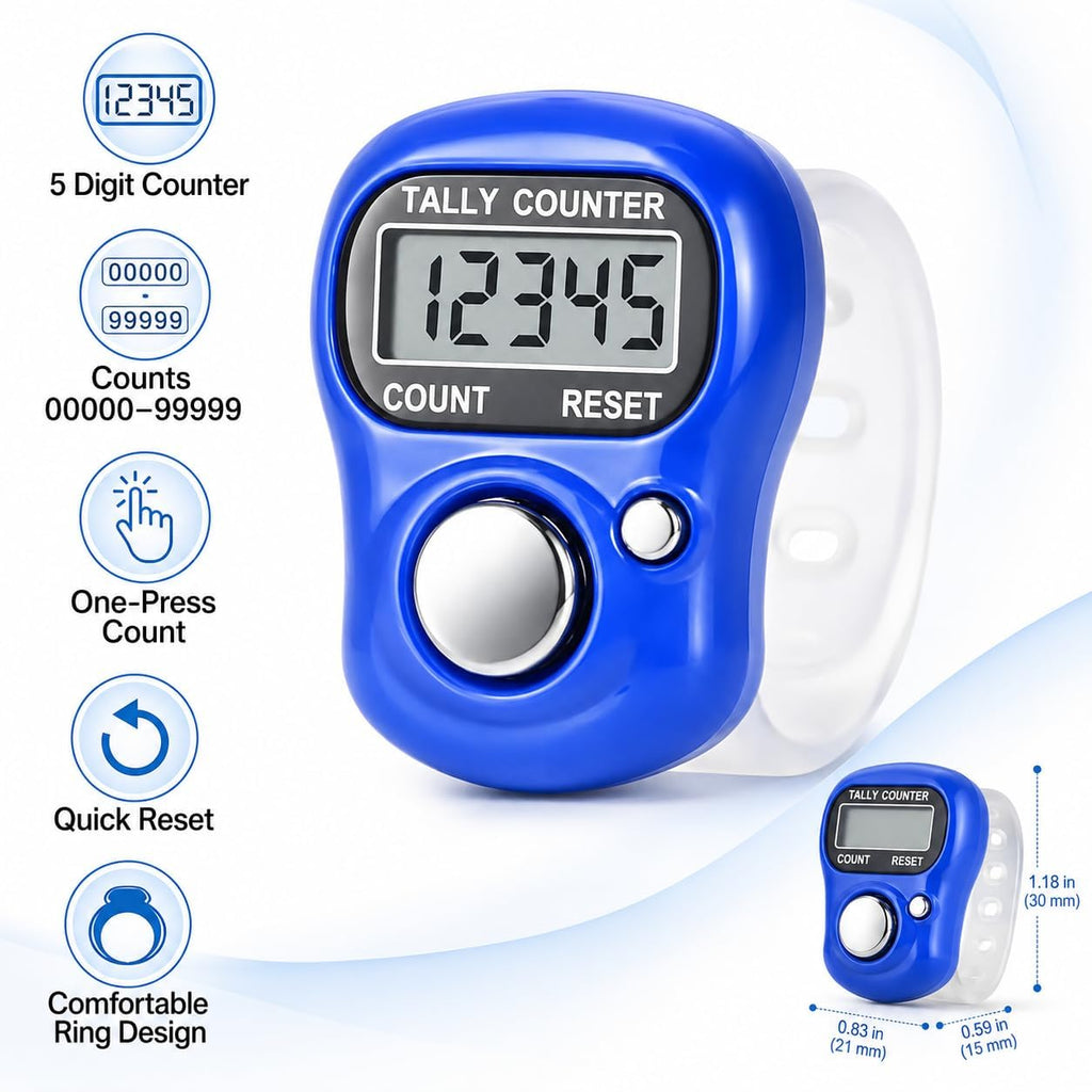 5 Digit LED Digital Row Counter, Handheld Tally Counter with Ring